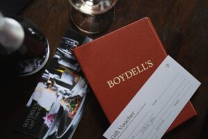 Boydells Gift Voucher, menu, sparkling wine